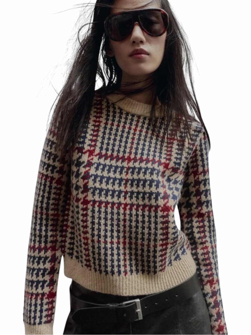 ZARA Houndstooth Wool Blend Jumper Sweater NWT Size S